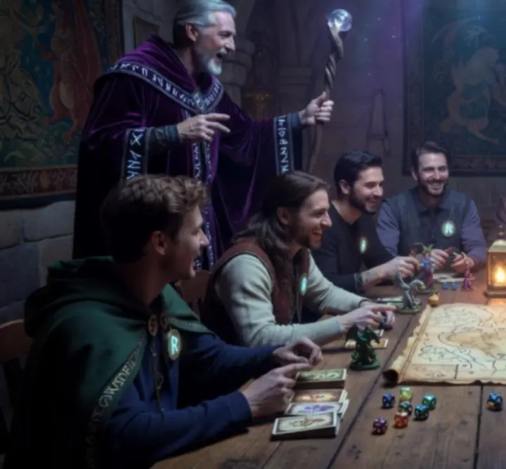 Jeux de plateau et cartes dans un décor thématique immersif.
