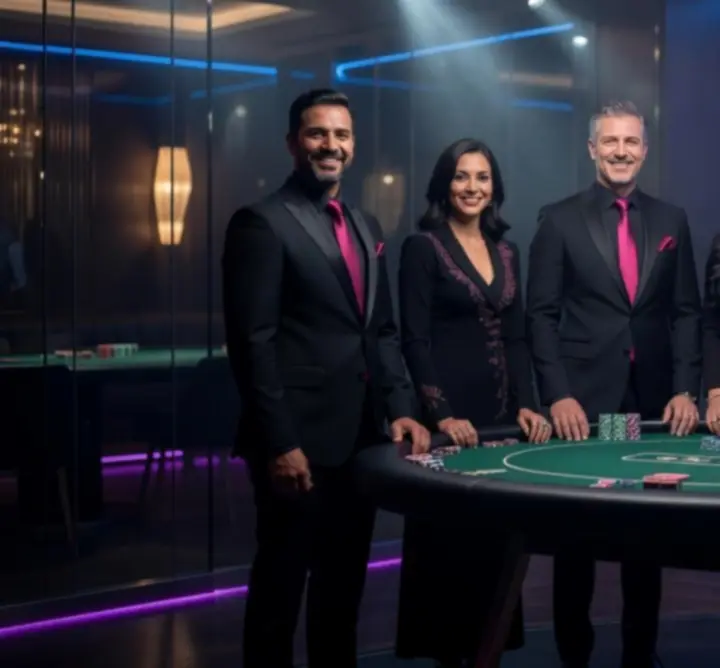 Équipe de croupiers et animateurs de poker lors d'une soirée événementielle